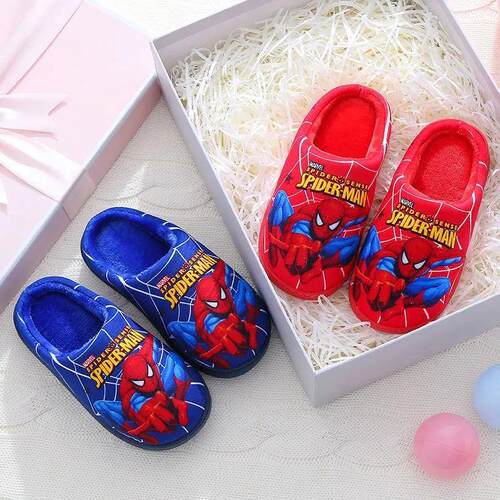 Cartoon Printed Spider-man Cotton Slippers For Childrens Sh