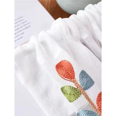 Four color branch Embroidered Semi Sheer Curtain Kitchen Tie