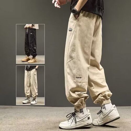 Mens Overalls avy teny Khaki Stitching Loose Croppe Harem P