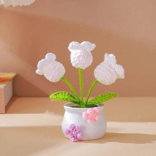 Tulip Handmade Crochet Flowers Potted Finished Woven Bouquet