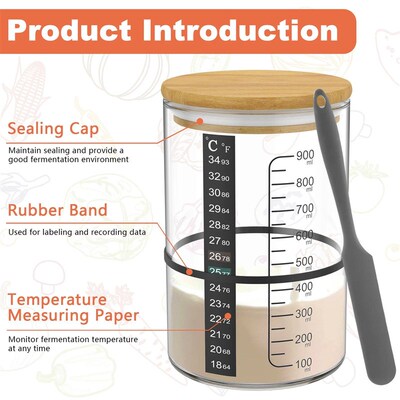 900ml Sourdough Starter Jar Kit Clear Glass Heat Resistant S
