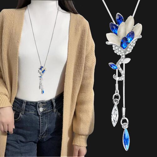 Flash Diamond Three Flowers Long Sweater Chain 2025 High-end