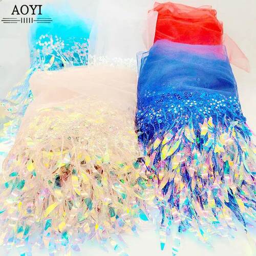 15cm 1 yard Sequ Tassel Mesh Lace Trim Decor Dress Fringe Ta