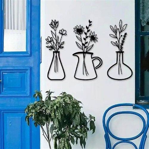 3Pcs Flowers Wall Art Indoor Bedroom for Home Decor Vase
