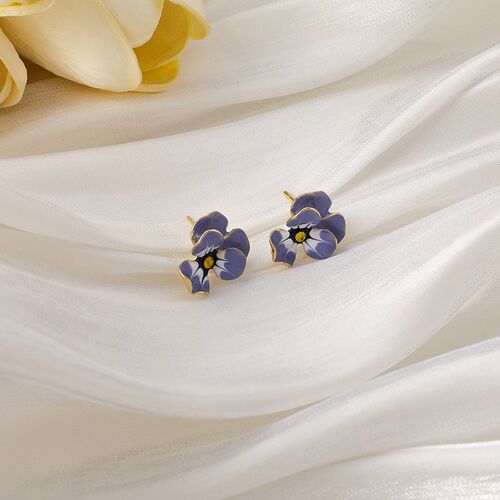 Minar Temperament Purple Enamel Flower Dangle Earring for Wo