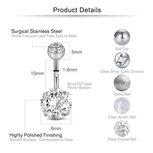 1pc 14G Belly Button Rings Navel Nombril Piercing Stainless