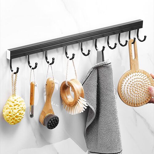 Bathroom Coat Hooks Space Aluminum Wall Hanging Rod Strong