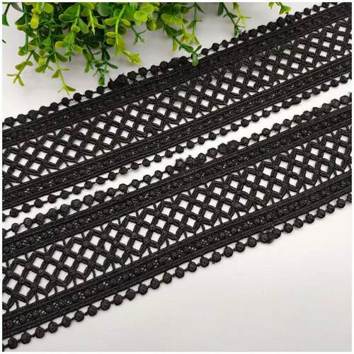 70mm 75mm Black White Hollow Out Floral Embroidered Lace Rib