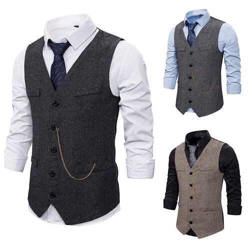 2025 European Size Single-breasted Mens Casual Vest Zipper