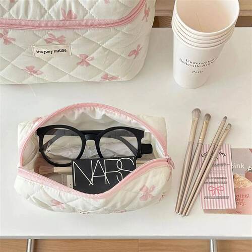 3Pcs Korea Bow Print Women Makeup Bag Large Capacity Portabl