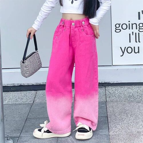 Jeans for Girls Candy Color Fashion Gradient Wide Leg Pants