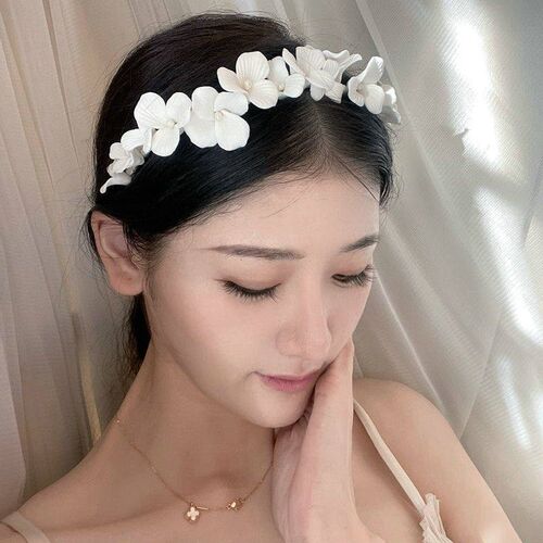 Handmade White Porcelain Flower Crown Bridal Headpiece Tiara
