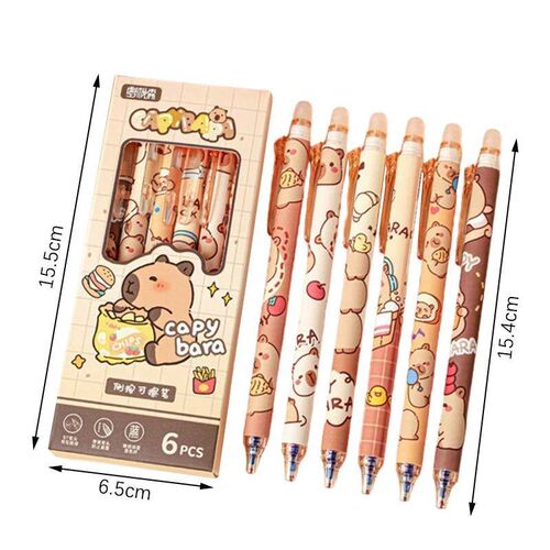 6Pcs Cute Capybara Erasable Pen Blue Ink Writing Smooth Quic