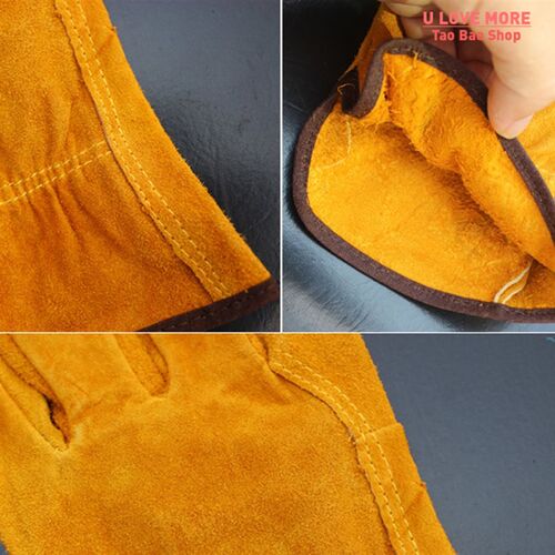 A Pair/Set Fireproof Durable Yellow Cow Leather Welder Glove