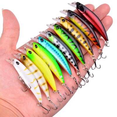 10pcs Laser Slow Minnow Fishing Lure Set 4g 7cm Wobblers Cra