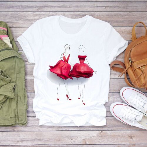 Women 2021 Summer Short Sleeve Dream Feather Fashion Print L