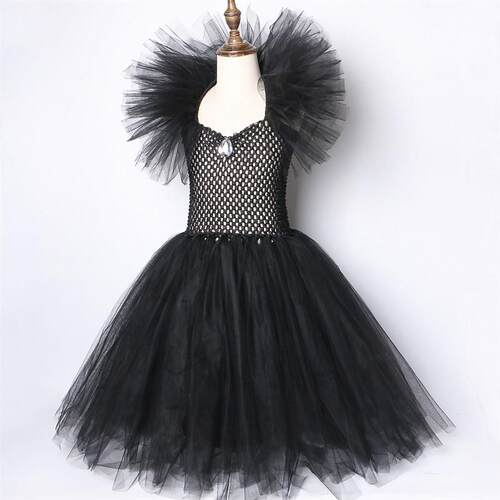 Solid Black Halloween Costumes Kids Girls Tutu Dress Ankle L