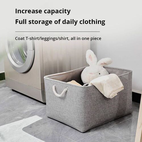1Pc Beige/Grey Folding Storage Basket Linen Storage Fabric W