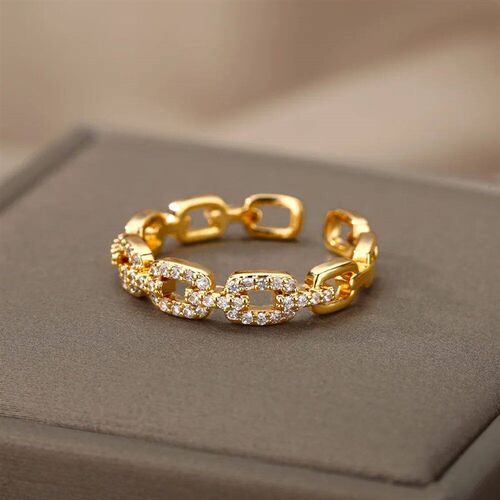 Classic Twist Chain Open Rings For Women Zircon Stainless St