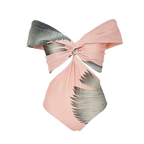 Vintage Women One Piece Swimsuit High Cut ver Up Pink Beachw