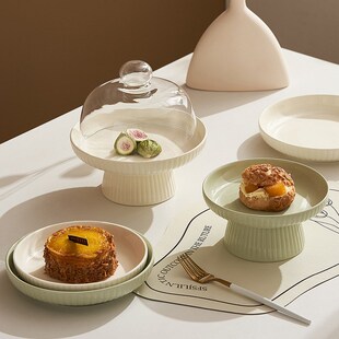 Green Pedestal Cake Stand Ceramic Dessert Serving Plate