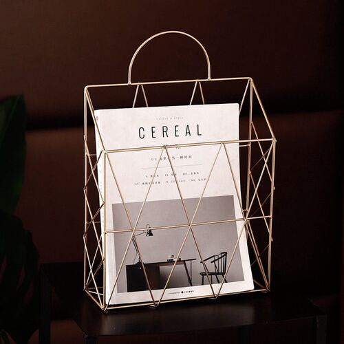 Luxury Nordic Metal Storage Basket Newspaper Decoration Shel