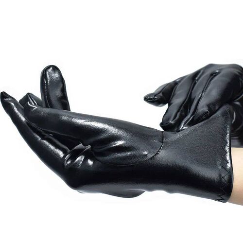 Black PU Leather Cosplay Gloves Military Parade Etiquette Pe