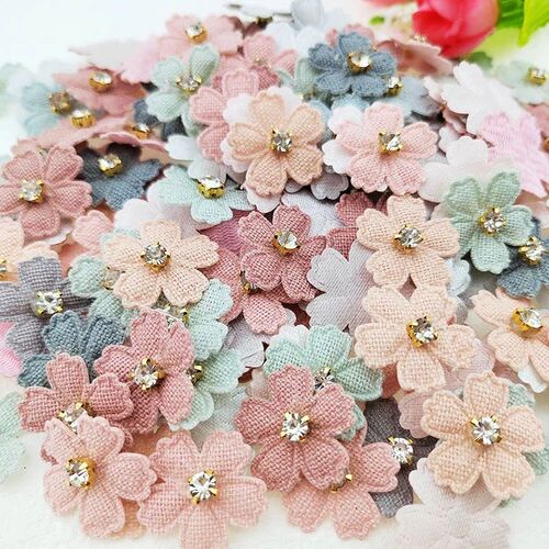 100Pcs 2.3CM Flower With Rhinestone Applique For Clothes Hat