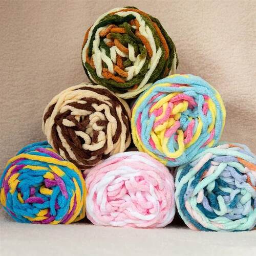 Chenille Knitting Yarn Soft Ice Strip Line Cotton Yarn DIY W