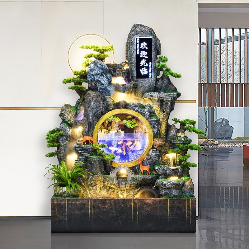 大型假山流水喷泉鱼缸水幕墙室内屏风摆件客厅玄关庭院花园落地,家居饰品,流水摆件,淘宝优惠券,粉丝福利购,淘宝优惠卷
