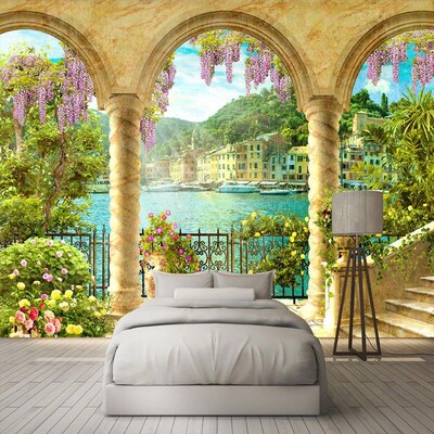 Custom Wallpaper Murals 3D Stereo Space Arch Balcony Landsca