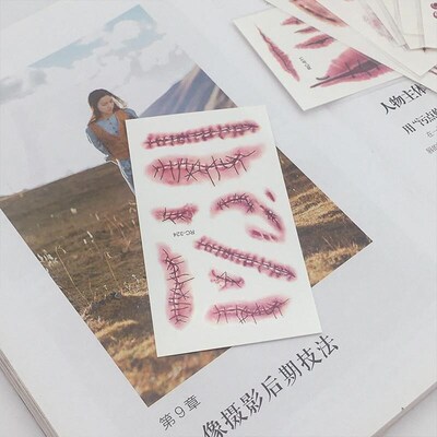 Halloween tattoo sticker horror surgery wound sticker万圣节