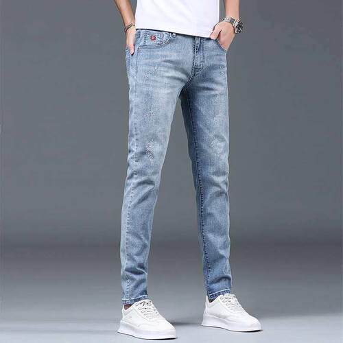 Summer Light Color Thin Slim-fit Jeans Mens Cropped Skinny