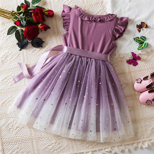 New Childrens Dress for 3-8 Yrs Summer Dress Lotus Leaf Edg