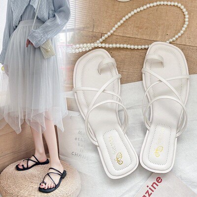 Summer 2025 SquareToe Flat Beach Slides for Women Students