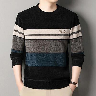 Mens Chenille Sweaters Fashion Knitting Pullover Striped Men