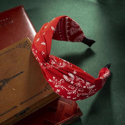 Fashion Cotton Cashew Flowers Printing Soft Wide Hairhoop Ha