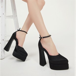 Brand Double Platform Block Heel Women High Heeled Shoes Sat