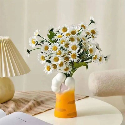 Leak-Proof Resin Crafts Cat Claw Flower Vase Painted Handmad