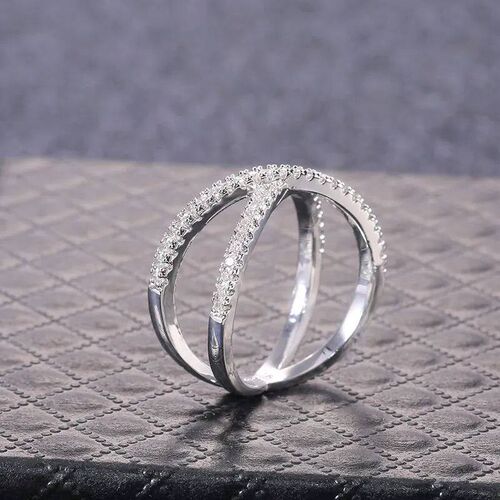 Huitan Luxury Cross X Shape Women Engagement Ring Full Paved