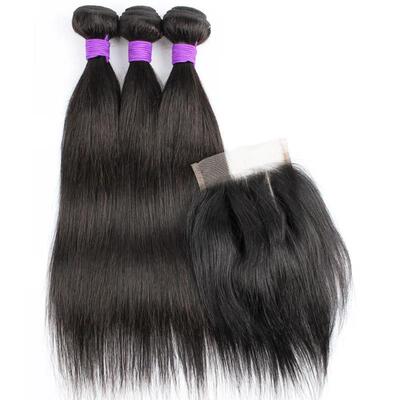 3 Bundles With 4x4 Lace Closure 200g/lot Natural Color India