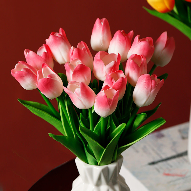 郁金香假花仿真花花束客厅插花装饰品电视柜餐桌白色陶瓷花瓶摆件,家居饰品,花瓶,淘宝优惠券,粉丝福利购,淘宝优惠卷