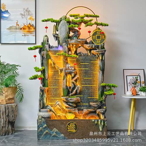假山水幕墙流水喷泉落地招财摆件办公室客厅办公室风水轮鱼池景观