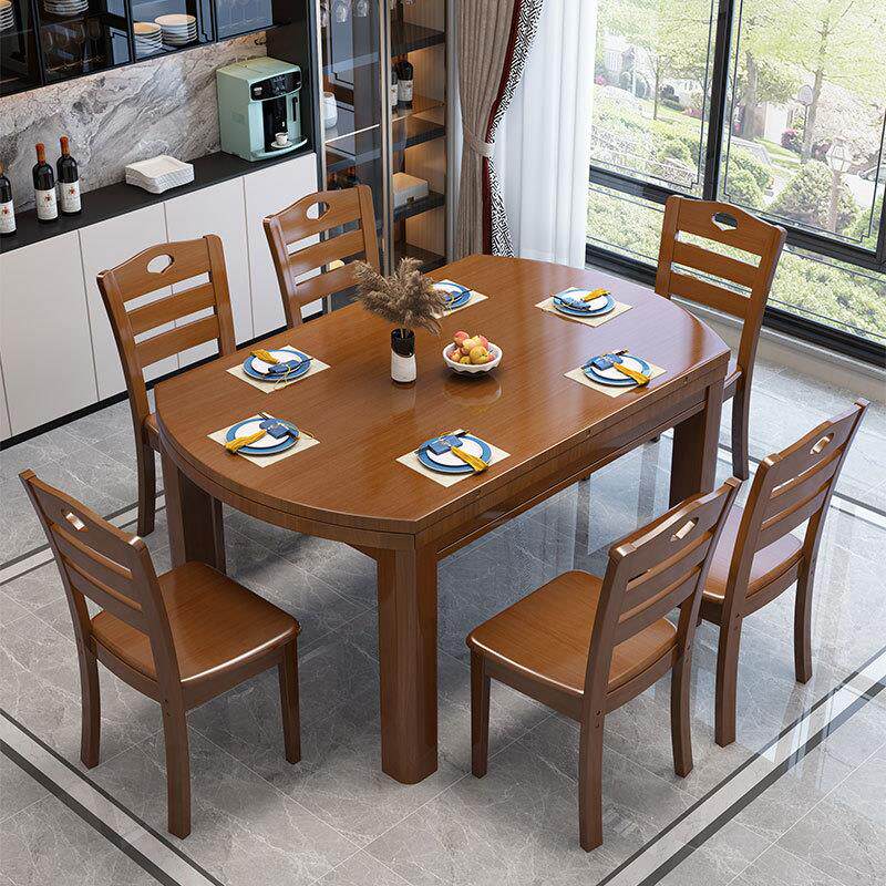 全实木餐桌家用小户型折叠伸缩可变圆桌椅子组合橡木圆形吃饭桌子