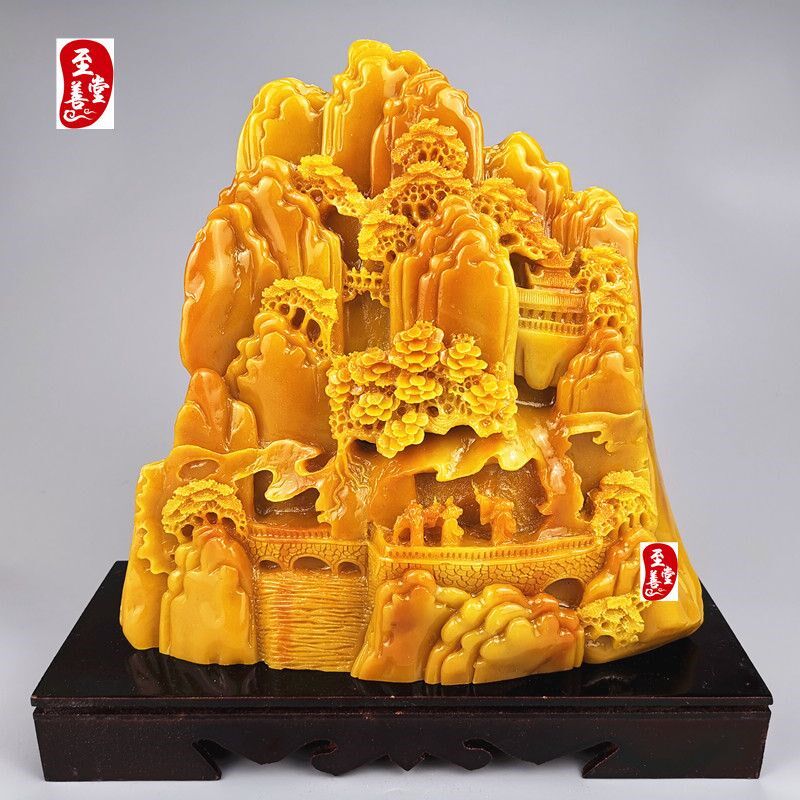 仿玉石寿山石田黄石平步青云客厅办公室玄关摆件家居装饰山水摆件