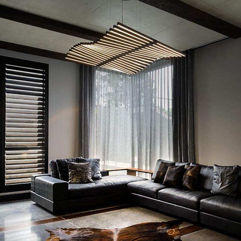 设计师鱼骨吊灯餐厅灯北欧极简线性办公室长条灯具别墅客厅大吊灯,家装灯饰光源,智能吊灯,淘宝优惠券,粉丝福利购,淘宝优惠卷