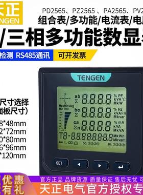 天正PD2565L三相数显多功能电力仪表智能带485液晶电流电压电能表