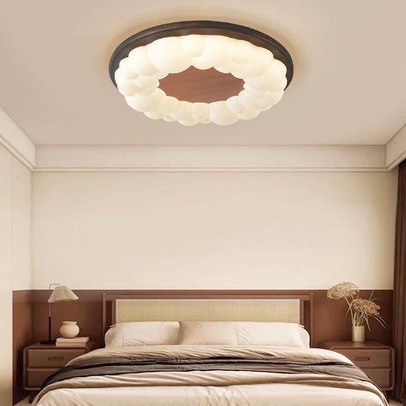 中古风卧室灯书房灯胡桃木色圆形led吸顶灯房间实木复古中山灯具,家装灯饰光源,客厅吸顶灯,淘宝优惠券,粉丝福利购,淘宝优惠卷