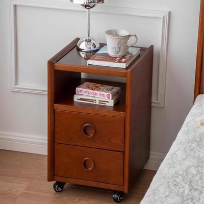 严选中古风移动储物柜北欧复古实木柜床头柜家用卧室床边置物柜