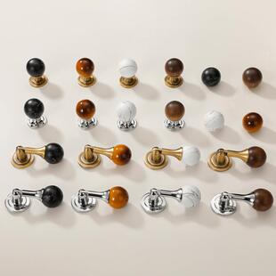 法式轻奢柜门把手衣柜门抽屉中古风胡桃木圆球新中式吊坠拉手大全